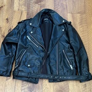 Zara Woman’s Black Faux Leather Jacket Size XS